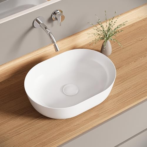 Bazyths Vessel Sink Bathroom Sink Restroom Sink Oval Washbasin Above Counter White Porcelain Ceramic Modern Vanity Sink Art Basin Sink for Guest Bathrooms Restaurant Washroom 19.7x14.2x5.1