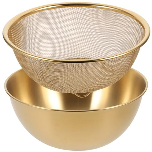 Veemoon Colino in Acciaio Inox a Maglie Fini 2 Pezzi 24 CM Oro Setaccio per Lavare e Scolare Riso e Verdure in Cucina