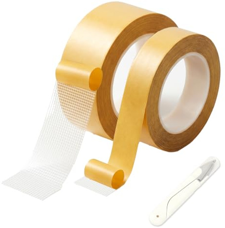 Hounyou 2 Pcs Duty Double Sided Fabric Tape for Fabrics, Heavy Adhesive Tape for Home Use Carpet, Diy (2cm + 5cm X 20m)