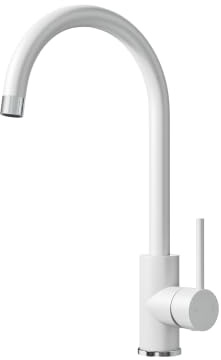 Flode Prysm Twin Lever Kitchen Mixer Tap - White & Chrome - Brass - Swivel Spout - Deck-Mounted