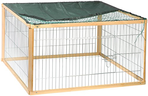 dobar® 23117 Quadratisches Freilaufgehege Massivholz -Aufklappbares Kaninchengehege mit Tür - Außengehege für kleine Nager - Auslauf aus Holz für Kleintiere - 100 x 100 x 58,5 cm - Natur/Grün