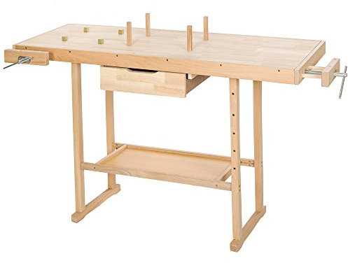 tectake® Werkbank Holz, Werkbank mit Schraubstock, Hobelbank, Arbeitstisch für Werkstatt, Arbeitstisch Werkstatt, Tischler Werkzeug, Werktisch - XL