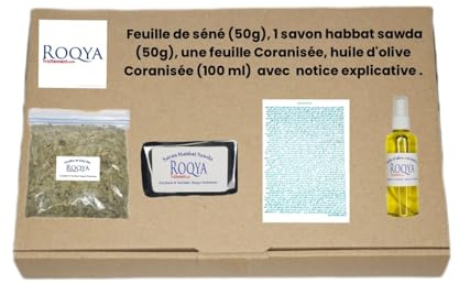 Roqya tratamiento completo-Mauvais ojo-Sorcelería-Posesión-Djinns enamorado-Sihr-parálisis del sueño-Cauchemars-1 Hoja coranizada+aceite de oliva coranizado+hoja sena+jabón de nigella+prospecto