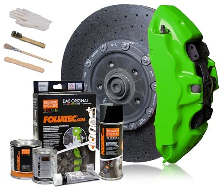 Foliatec Bremssattel Lack Set, Hitzebeständig, Komplettsatz für 4 Bremssättel, neon Green, 7-teiliges Set