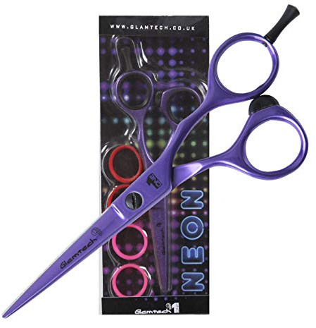 Glamtech One Neon Hairdressing Scissor - Ergonomic Sharp Edged Professional Scissors - Ideal for hairdressing, cutting and styling (5.5 inch, Purple)