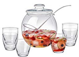 CRISTALICA Bowleset 6 Verres À Punch + 1 Bol + 1 Louche + Couvercle Libera Transparent H 25,5 Cm