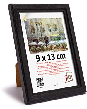 3-B Bilderrahmen GERA - Schwarz - 9x13 cm - Holzrahmen, Fotorahmen, Portraitrahmen mit Acrylglas