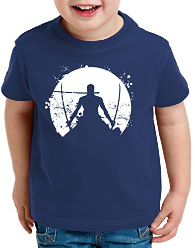 Zorro Moon One Manga Kinder Ruffy T-Shirt Anime Piece, Kinder T-Shirt Größe:134-146 (9-11 Jahre), Kinder Farben:Dunkel Blau