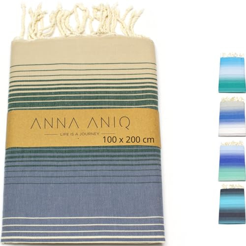 ANNA ANIQ Hamamtuch groß 100x200 cm Strandtuch XXL Saunatuch - 100% Baumwolle Fouta Pestemal Stranddecke Saunakilt Herren Saunahandtuch Damen Badetuch Pareo Strandhandtuch (Jeans-Grün schattiert)