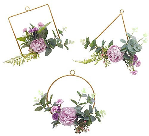 ZJCilected Blumenkranz, Champagner, geometrischer Draht, rund, dreieckig, quadratisch, Rahmen aus künstlichen Rosen, für Hochzeit, Hintergrund, Wanddekoration, geometrischer Draht, Wanddekoration, 3