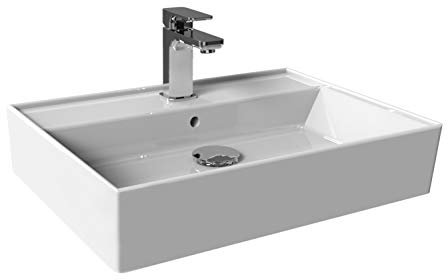Aqua Bagno | Modernes Waschbecken aus Keramik hängender Waschtisch Aufsatzwaschbecken Handwaschbecken | 55 cm breit