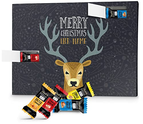 printplanet - Lindt Hello Adventskalender mit eigenem Namen und Füllung in 4 Sorten - Motiv Hirsch individuell Gestalten - 2026