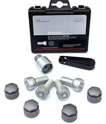 Audi Wheel Lock Bolts M14 x 1.5 x 27, 4 Pieces, Aluminium, Black Finish, Right Hand Thread, Coarse Pitch, Original Audi Accessory