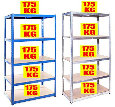 Lagerregal Schwerlastregal Verstellbare Steckregal Metallregal, Garagenregal Kellerregal Werkstattregal, bis 875 kg belastbar (175 kg pro Ablage), Einfache Installation, 200x100x50cm, Verzinkt