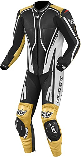 Berik Adria-X Combinaison en cuir de moto one Piece, noir/blanc/doré, 54