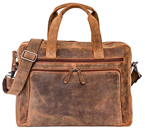 ALMADIH Leder Businesstasche BRUNO 15 Zoll Braun Vintage - Echt Leder Laptoptasche Aktentasche Umhängetasche Unitasche Herren Messenger Arbeitstasche Schultertasche braun (BRUNO vintage)