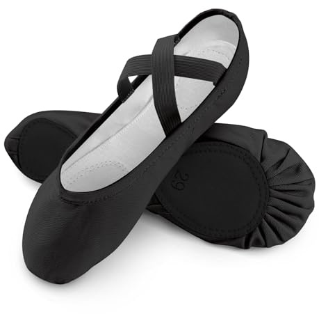 Girls Ballet Shoes Canvas Ballet Slipper Leather Split Sole Gymnastic Dance Flat Shoes for Women Children Adults Black 3.5 UK