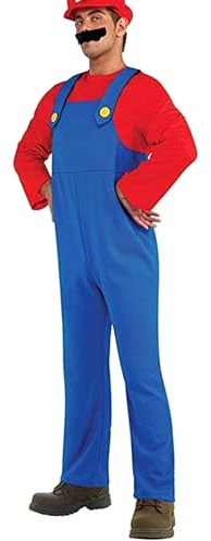 VISVIC Super Brothers Klempner Kostüm Mit Bodysuit, Cap Und Schnurrbart - Karneval Halloween Cosplay Für Herren Damen Junge Mädchen Kinder - Herren Rot, S