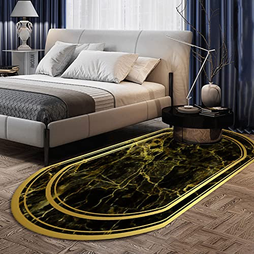 makeups1 Klassischer Orientteppich, Kurzflor Waschbarer Anti-Rutsch Ornamente Muster Teppich, Schwarzes Gold-Marmor-Texturmuster, 120 x 160 cm