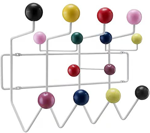OMVOVSO Gardarobe Kleiderhaken Holzkugel Wandgarderobe Metall Mit 14 Bunten Haken Garderobe Mehrere Farben Zur Auswahl,Multi Colored