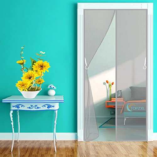 Screen Door Curtain, 80x210cm Magnetic Self-Closing Privacy Door Screen Winter Stop Draft Keep Cold Out Door Cover, Gray, 663 Size