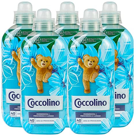 5x Coccolino Aria di Primavera Ammorbidente Concentrato Morbidezza e Freschezza a Lungo 200 Lavaggi Totali - 5 Flaconi da 1 Litro Ognuno