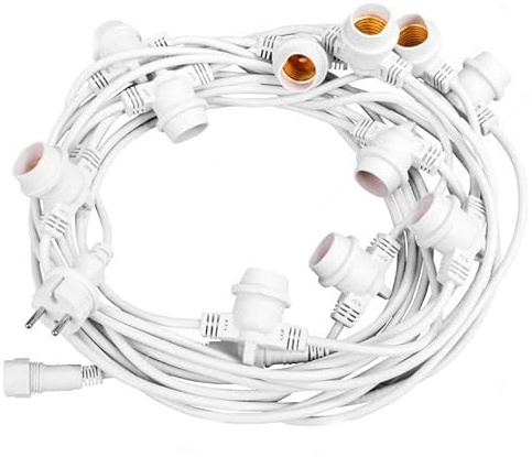 Generico CATENA CATENARIA LUMINOSA 10 METRI BIANCA PER 10 LAMPADINE LED E27 DA ESTERNO IP65