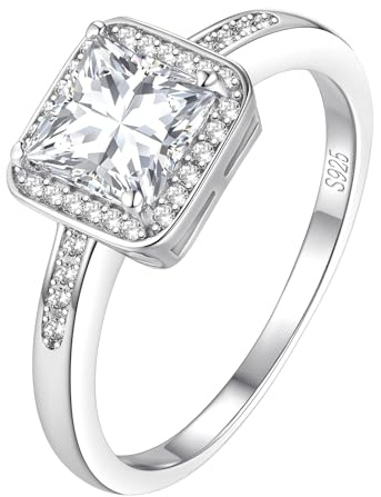 FindChic Quadratischer Verlobungsring rhodiniert Zirkonia Versprechen Ringe 925 Sterling Silber Eheringe Solitärring für Frauen 60