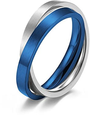 Wycian Ring Blau Damen, Ring Frau 54 Doppelring Doppelring Edelstahl Elegant Verlobung Ringe für Unisex