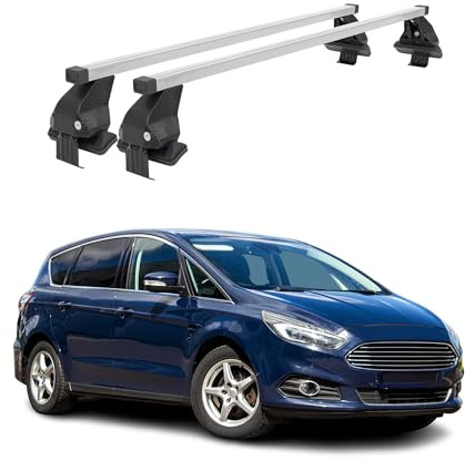 OMAC Menabo Dachträger für Ford S-Max 2015-2019 Pre-FL Stahl Silber | DIN 75302:2019 & ISO/PAS 11154:2006 geprüft, Abschließbar, City-Crash-getestet, bis 50 kg Traglast, Querträger, Grundträger