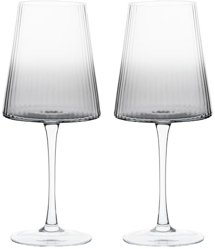 Anton Studio Designs Empire Copas de Vino Hechas a Mano Perfectas para Vino Tinto, Vino Blanco, Agua o Bebidas - 450 ml - Gris Humo - Juego de 2 Elegantes Copas de Vino