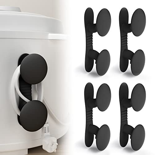 4 Pack Cord Organizer for Appliances, Cord Holder Cord Wrap Cable Organizer Stick On Flat or Round Surface Multifunctional Adhesive Hooks for Small Kitchen Appliances, Blenders, Coffee Maker (4Black)