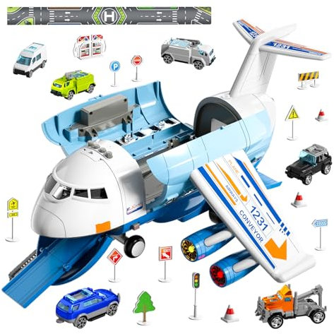 Ci Vetch Flugzeug Spielzeug für 3 Jahre alt, Spielzeug Flugzeug für Jungen Kinder Alter 4-7, große Transport Spray Flugzeug Spielzeug mit 10 Fahrzeug Autos, Junge Spielzeug Alter 4-5