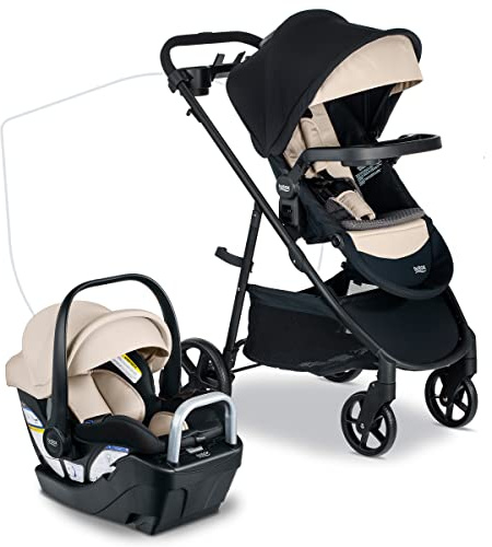 Britax Willow Brook S+ Travel System, Infant Car Seat Stroller Combo With Willow S Infant Car Seat, Alpine Base, and Brook+ Stroller; ClickTight Technology, SafeWash Insert and Cover — Sand Onyx