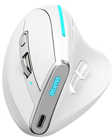 Docooler Ratón Inalámbrico, F-36 Ratón Óptico Inalámbrico Vertical 2.4G Blue-Tooth Mouse luz a Todo Color 8 Teclas de programación Cinco dpi Mouse de Juego Incorporado 730mah batería de Litio Blanco