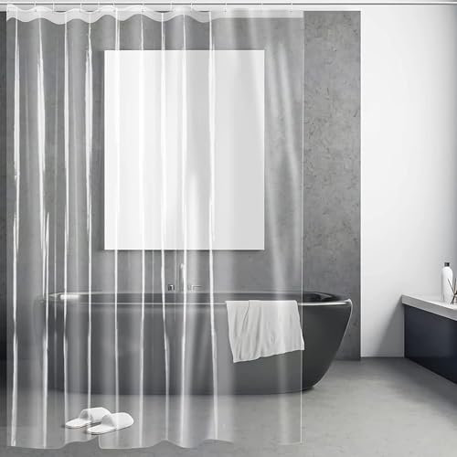 DOPROP Clear Shower Curtain Liner - 12G Thick Plastic PEVA, 180x180cm See-Through Transparent, Anti-Mould & Mould-Free, Waterproof Bathroom Curtain, Non-Toxic with Free Hooks, Washable & Easy Care