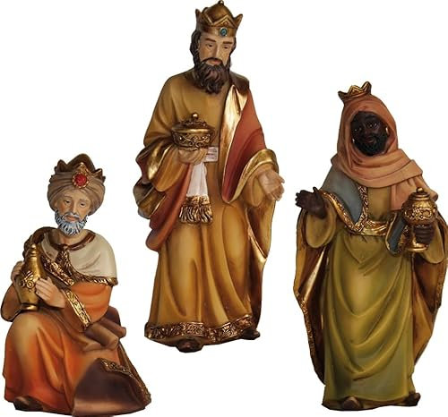 FADEDA 3 figuras de belén pintadas a mano, 3 unidades, altura de 9 cm, decoración de mesa de Navidad, accesorios para belén