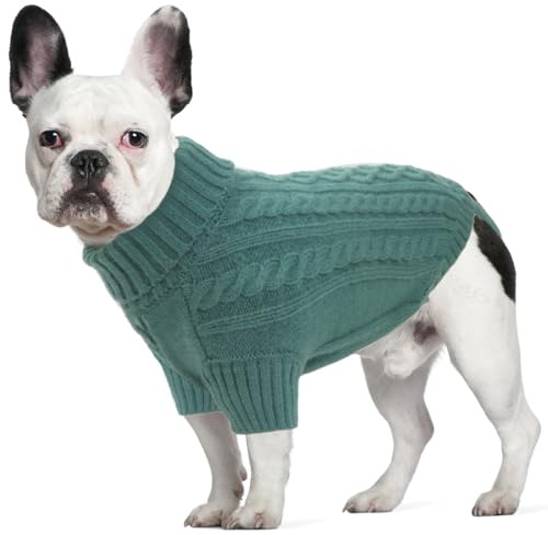 LiebeDD Hundepulli - Kuschelig Hundepullover Mittelgroße Hunde mit Geschirrloch und Beinschlaufe, Rollkragen Strick Pullover Hund Pullis für Französische Bulldogge Dackel, Dog Sweater (Türkis L)