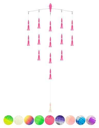 BLUEWING 18in Fishing Spreader Bar Splasher/Port Walker/Starboard Walker Offshore Trolling Spreader Bar with 6/9 Bulb Squids and 316 Stainless Steel Rod for Wahoo Tuna Marlin Mahi Mahi