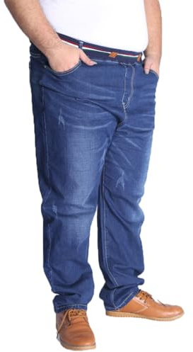 AHMXYG herrjeans överdimensionerade jeansbyxor lös passform jeans byxor män hög midja stretch raka jeans byxor stonewashed denim långa jeansbyxor fritidsbyxor, blå, 6XL