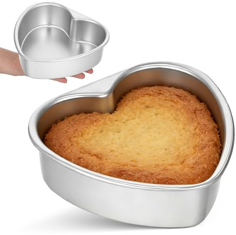 8 Inch Heart Cake Pan, Aluminum Heart Cake Tin Baking Mold for Flan Cheesecake Chocolate Muffins Nonstick Baking Pans for Kitchen Valentine's Day Birthday Wedding