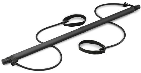 Hop-Sport Pilates Bar Set, Tragbarer Pilates Übungsstick mit Expandern - Resistance Band für Ganz-Körper-Workout (Schwarz)