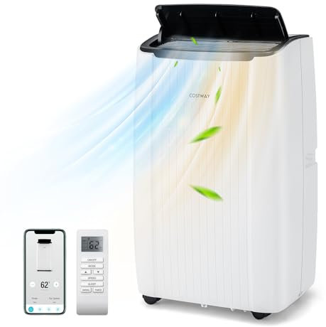 COSTWAY 12000BTU mobile Klimaanlage mit Abluftschlauch, 4-in-1 Klimagerät mit Heizung, Lüfter & Entfeuchter, 24H Timer, Schlafmodus, Fernbedienung & Installationskit für Räume bis zu 42㎡