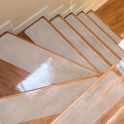 YOPEUC 15PCS Alfombrillas Antideslizantes Autoadhesivas 15×60cm, Transparente Alfombras De Escalera, Escaleras Interiores Antideslizantes, Alfombrilla Antideslizante para Escaleras