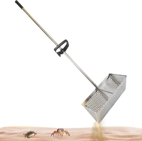 Râteau à Puces De Sable Pour La Plage, Râteau à Sable, Tamis à Sable De Plage En Acier Inoxydable Avec Panier Large En Dents De Requin De 15,8 Pouces, Râteau De Plage, Attrape-Crabe à Long Manche Amov