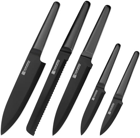 PAUDIN Kitchen Knife Set, 5Pcs Professional Black Chef's Knife Set, Stainless Steel Kitchen Knives Include Chef, Bread, Carving, Utility, Paring Knife Boxed Kitchen Knife Sets