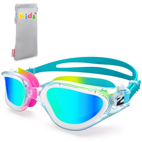 ZIONOR G1MINI ULTRA Gafas de natación polarizadas fotocromáticas para niños y niñas, protección UV, a prueba de fugas, correa fácil ajustable para natación (Mixto-Azul-Verde-Azul-Oro)