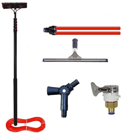 Teleskop-Fensterreinigungsstangen-Set, 5,4 m, ausziehbarer Reiniger für Wintergarten, Dach, 55 cm, mit Wasser zugeführte Bürste, professionelles Solarmodul-Reinigungsgerät (schwarz)