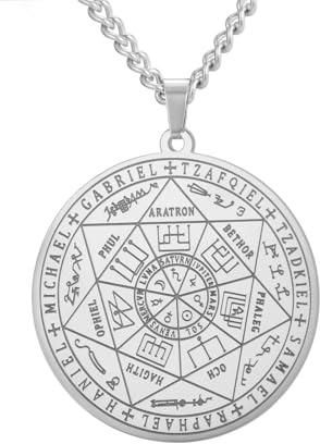 Amaxer Das Siegel der sieben Erzengel Halskette für Herren Edelstahl Tetragrammaton Erzengel Schutz Stabile Medaillon Schmuck Halskette