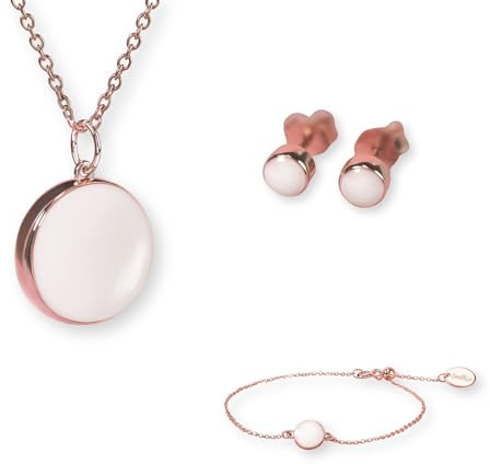Kit de leche para pechos DIY Milkies - Conjunto de oro rosa 'Círculo de la vida' - Collar redondo de 18 mm, pulsera, pendientes, 18 mm, Oro Rosa, Perla sintética